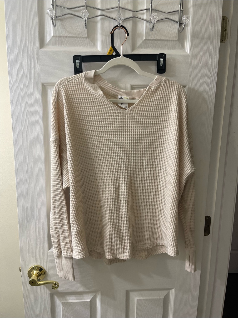 aerie Cream Waffle Knit Long Sleeve Top